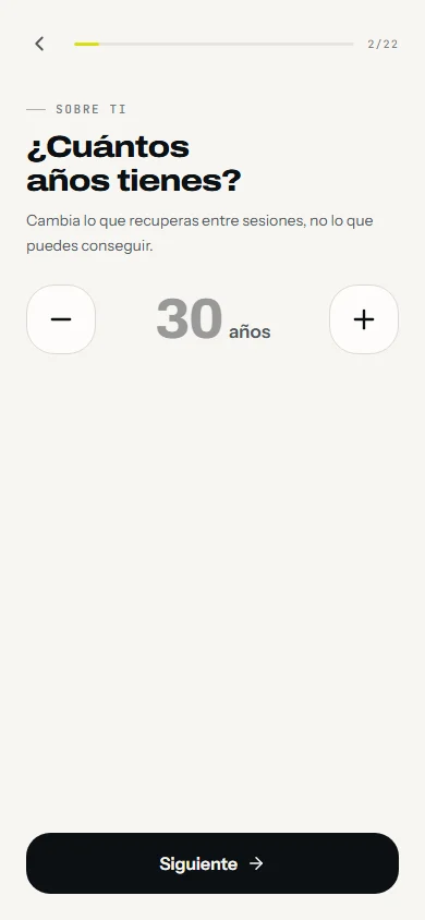 Una pregunta del test de alta: la edad, con una rueda de menos y más en vez de teclado.